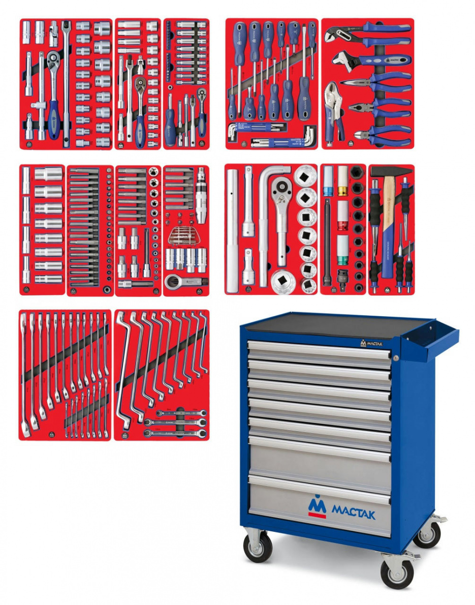 Набор инструментов "ПРОФИ" в синей тележке, 299 предметов МАСТАК 52-07299B